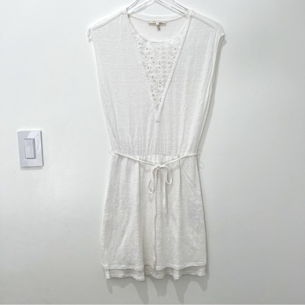Maje Riam V-Eyelet Linen Detail Sundress White Scoop Neck Layered Skirt Sz 1 (S)